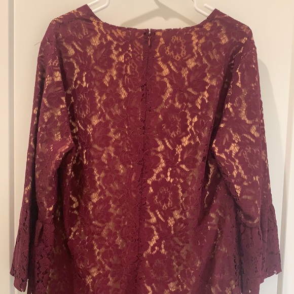 Lace Overlay Nude/Burgundy Dress - Picture 6 of 6